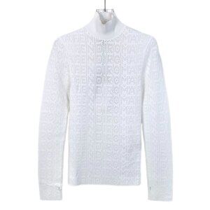 Fendi White Perforated Logo Long Sleeve Top High Collar Womens Size 40